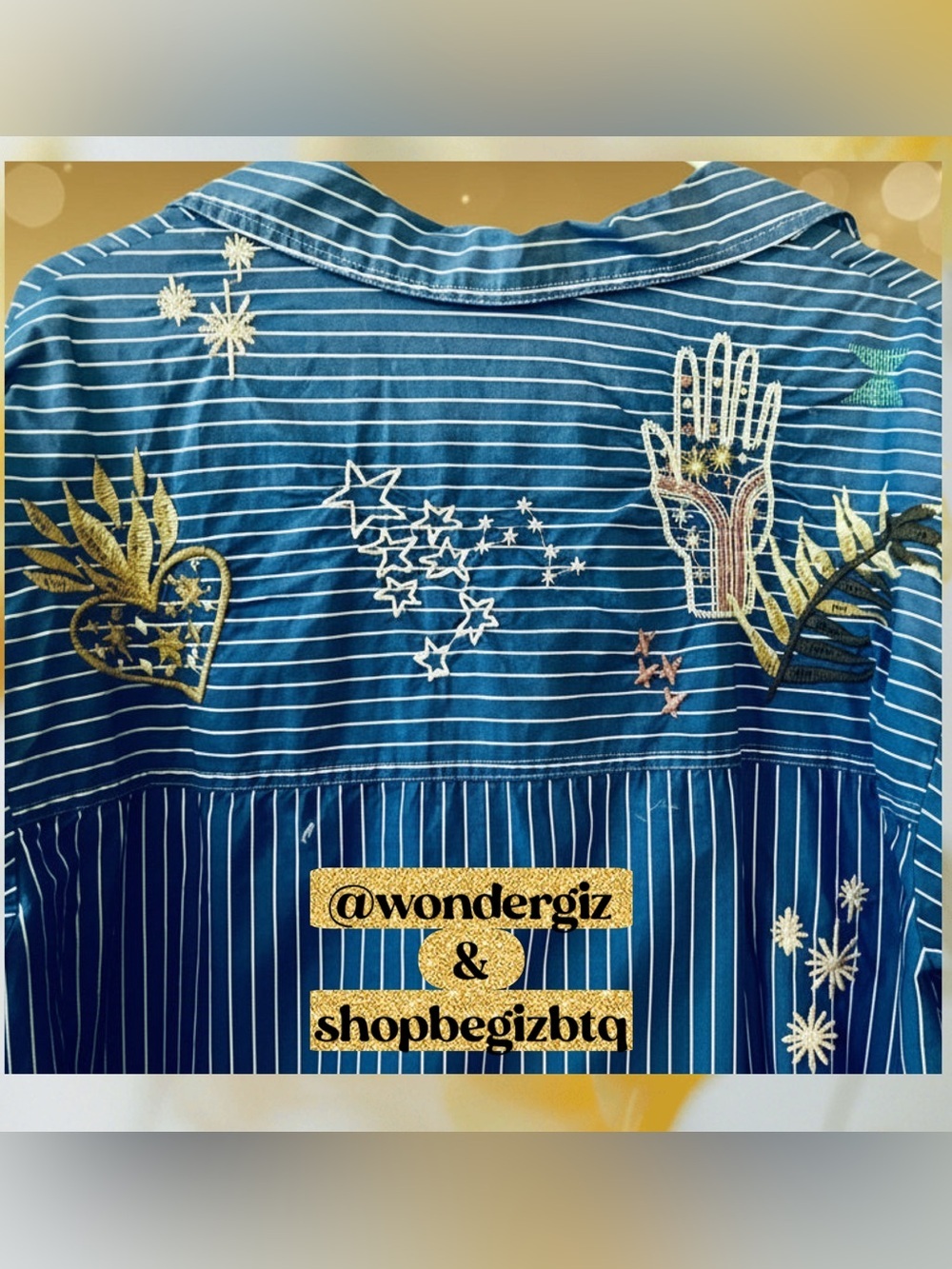 Johnny Was Sezane Weekend Oversized Blue Striped Embroidered Tunic Size Large - Picture 9 of 9